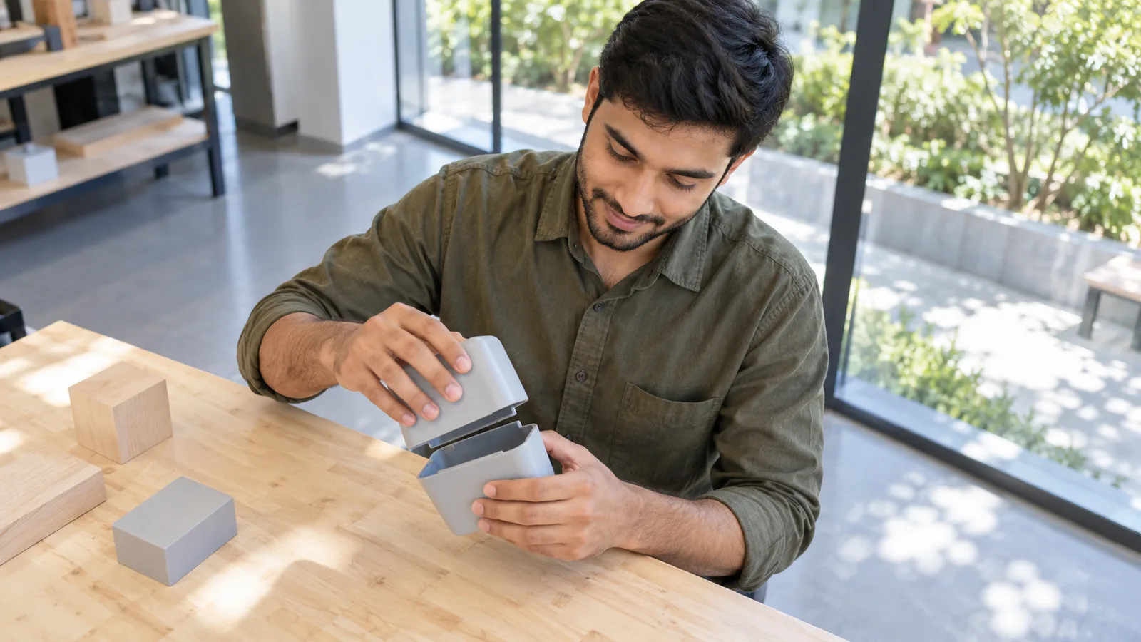A Pakistani graduate practises prototype assembly in an Australian skills workshop.